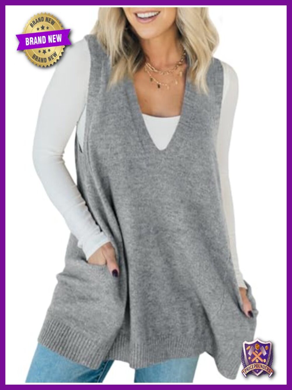 Saodimallsu Sleeveless Sweater Vest V Neck Tunic Dress